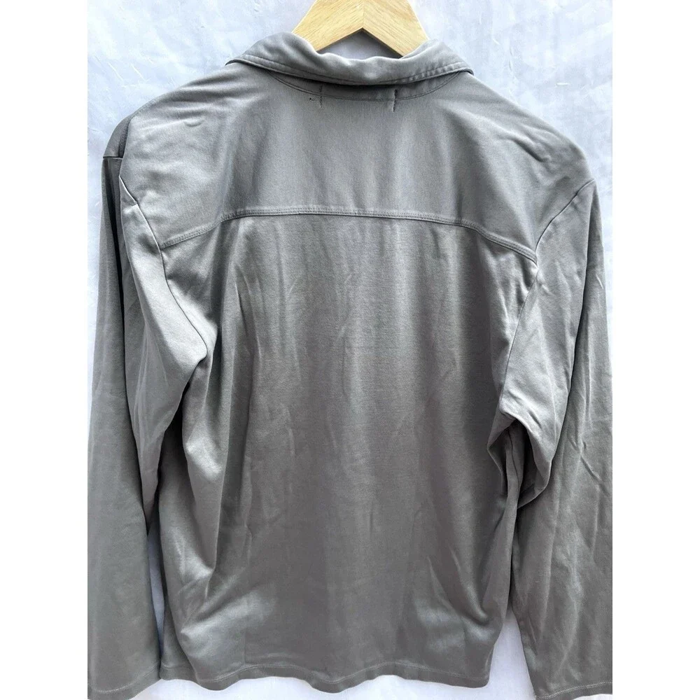 Banana Republic Gray Utility Polo Shirt Large 100% Cotton Long Sleeve Casual